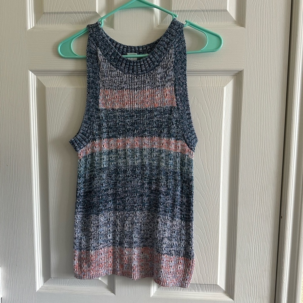 GAP Blue Pink Ribbed Sleeveless Tank Top Small